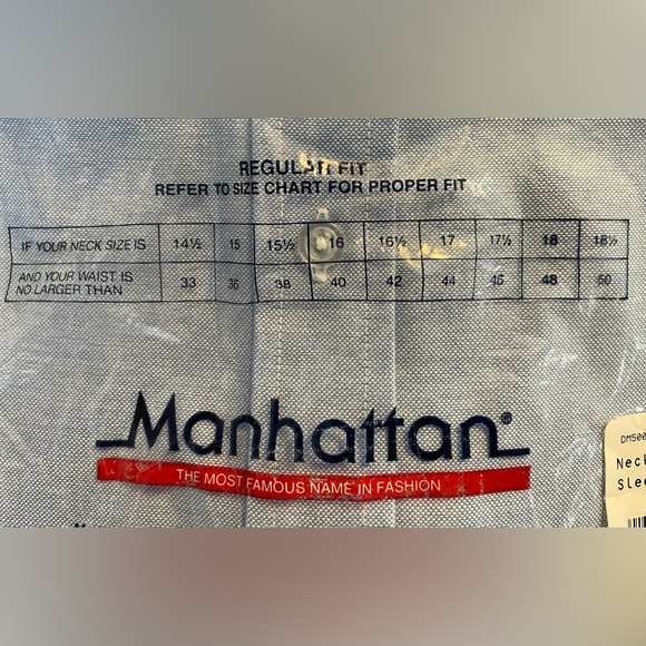 Manhattan Men's Lightweight Button Front Dress Shirt Long Sleeve Blue Size 14.5 - Picture 5 of 7